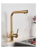 Gold Lüx 3 Yollu Arıtma Çıkışlı Aç Kapa Mutfak Eviye Musluk Bataryası thumbnail 3