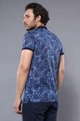 Çiçek Desenli Mavi Polo Yaka T-shirt | Wessi thumbnail 3