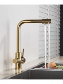 Gold Lüx 3 Yollu Arıtma Çıkışlı Aç Kapa Mutfak Eviye Musluk Bataryası thumbnail 2