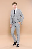 Ekose Gri Yelekli Slim Fit Takım Elbise | Wessi thumbnail 6