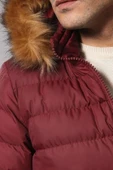 Kürklü Kapüşonü Bordo Erkek Şişme Mont - Wessi thumbnail 5