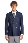 Kruvaze Slim Fit Çizgili Lacivert Erkek Ceket - Wessi thumbnail 7