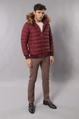 Kürklü Kapüşonü Bordo Erkek Şişme Mont - Wessi thumbnail 3