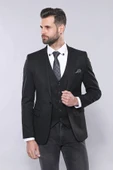 Düz Siyah Slim Fit Yelek Ceket Set - Wessi thumbnail 7