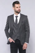 Düz Gri Slim Fit Yelek Ceket Set | Wessi thumbnail 6