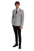 Kruvaze Slim Fit Çizgili Gri Erkek Ceket - Wessi thumbnail 3