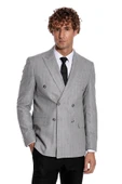 Kruvaze Slim Fit Çizgili Gri Erkek Ceket - Wessi thumbnail 7