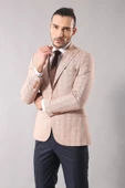 Ekose Tek Düğme Bej Ceket - Wessi thumbnail 2