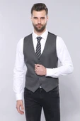 Düz Gri Slim Fit Yelek Ceket Set | Wessi thumbnail 2