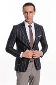 Çizgili Slim Fit Füme Erkek Ceket - Wessi thumbnail 2
