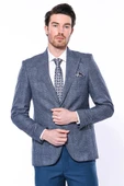 Ekose Tek Düğme Slim Fit Lacivert Erkek Ceket - Wessi thumbnail 1
