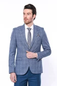 Ekose Slim Fit Tek Düğme Mavi Erkek Ceket - Wessi thumbnail 1