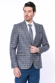 Ekose Slim Fit Tek Düğme Lacivert Erkek Ceket - Wessi thumbnail 1