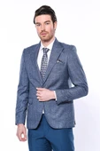 Ekose Tek Düğme Slim Fit Lacivert Erkek Ceket - Wessi thumbnail 5