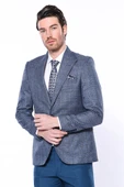 Ekose Tek Düğme Slim Fit Lacivert Erkek Ceket - Wessi thumbnail 4