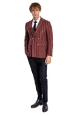 Geniş Yaka Çizgili Kruvaze Bordo Yün Erkek Ceket - Wessi thumbnail 7