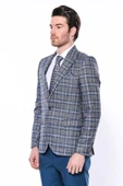 Ekose Slim Fit Tek Düğme Lacivert Erkek Ceket - Wessi thumbnail 6