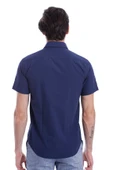 Kısa Kollu Terikoton Slim Fit Lacivert Erkek Gömlek - Wessi thumbnail 4
