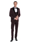Kadife Yaka Slim Fit Bordo Erkek Damatlık - Wessi thumbnail 7