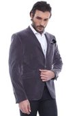 Kadife Slim Fit Gri Erkek Ceket - Wessi thumbnail 1