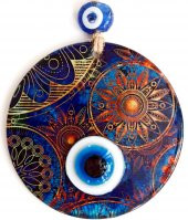 Güneş Desenli 12 Santimetre Füzyon Cam El İşçiliği İle Üretilmiş Nazar Boncuğu Duvar Süsü thumbnail 1