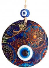 Güneş Desenli 12 Santimetre Füzyon Cam El İşçiliği İle Üretilmiş Nazar Boncuğu Duvar Süsü thumbnail 2