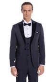 Velvet Yakalı Slim Fit Lacivert Erkek Damatlık - Wessi thumbnail 9