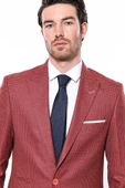 Kendinden Desenli Slim Fit Bordo Ceket - Wessi thumbnail 2