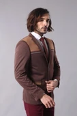 Penye Slim Fit Kahverengi Ceket - Wessi thumbnail 4