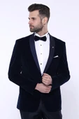Düz Lacivert Velvet Ceket - Wessi thumbnail 6