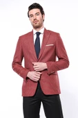 Kendinden Desenli Slim Fit Bordo Ceket - Wessi thumbnail 4