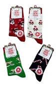 Yılbaşı Temalı Unisex Çorap Seti 4’lü – Noel Baba, Kardan Adam & Şeker Kamışı Desenli | 36-42 thumbnail 12