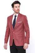 Kendinden Desenli Slim Fit Bordo Ceket - Wessi thumbnail 3