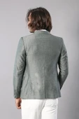 Yaka Ve Cep Ekose Garnili Haki Keten Ceket - Wessi thumbnail 6
