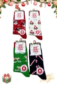 Yılbaşı Temalı Unisex Çorap Seti 4’lü – Noel Baba, Kardan Adam & Şeker Kamışı Desenli | 36-42 thumbnail 1