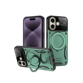 İphone 16 Kılıf Joy Lens Standlı Kapak - Koyu Yeşil thumbnail 1