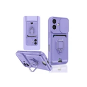 İphone 16 Kılıf Zuma Kartvizitli Yüzüklü Silikon - Lila thumbnail 1