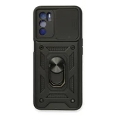 Oppo A16 Kılıf Pars Lens Yüzüklü Silikon - Siyah thumbnail 1