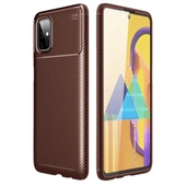 Samsung Galaxy M51 Kılıf Auto Focus Karbon Kapak - Kahverengi thumbnail 1