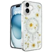 İphone 16 Kılıf Daisy Simli Magsafe Kapak - Gümüş thumbnail 1