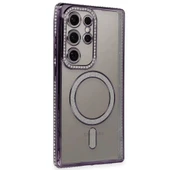 Samsung Galaxy S24 Ultra Kılıf Joke Simli Magneticsafe Kılıf - Derin Mor thumbnail 1