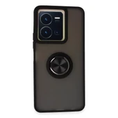 Vivo Y36 Kılıf Montreal Yüzüklü Silikon Kapak - Siyah thumbnail 1