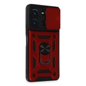 Vivo Y36 Kılıf Pars Lens Yüzüklü Silikon - Kırmızı thumbnail 1