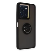 Vivo Y36 Kılıf Montreal Yüzüklü Silikon Kapak - Siyah thumbnail 2