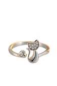 925 Ayar Gümüş Boyutlanabilir Sevimli Kedi Kadın Yüzük thumbnail 1