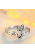 925 Ayar Gümüş Boyutlanabilir Sevimli Kedi Kadın Yüzük thumbnail 3