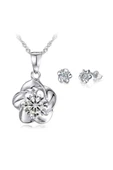 925 Ayar Gümüş Çiçek Kolye Saplama Küpe Seti - Gümüş thumbnail 1