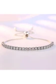 925 Ayar Gümüş Avusturya Kristali Taşlı Su Yolu Ayarlanabilir Asansörlü Bileklik Sevgiliye Hediye thumbnail 1