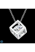 925 Ayar Gümüş Küp Zar Şeklinde Kristal Taşlı Kolye Hediyelik thumbnail 4