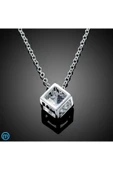 925 Ayar Gümüş Küp Zar Şeklinde Kristal Taşlı Kolye Hediyelik thumbnail 2